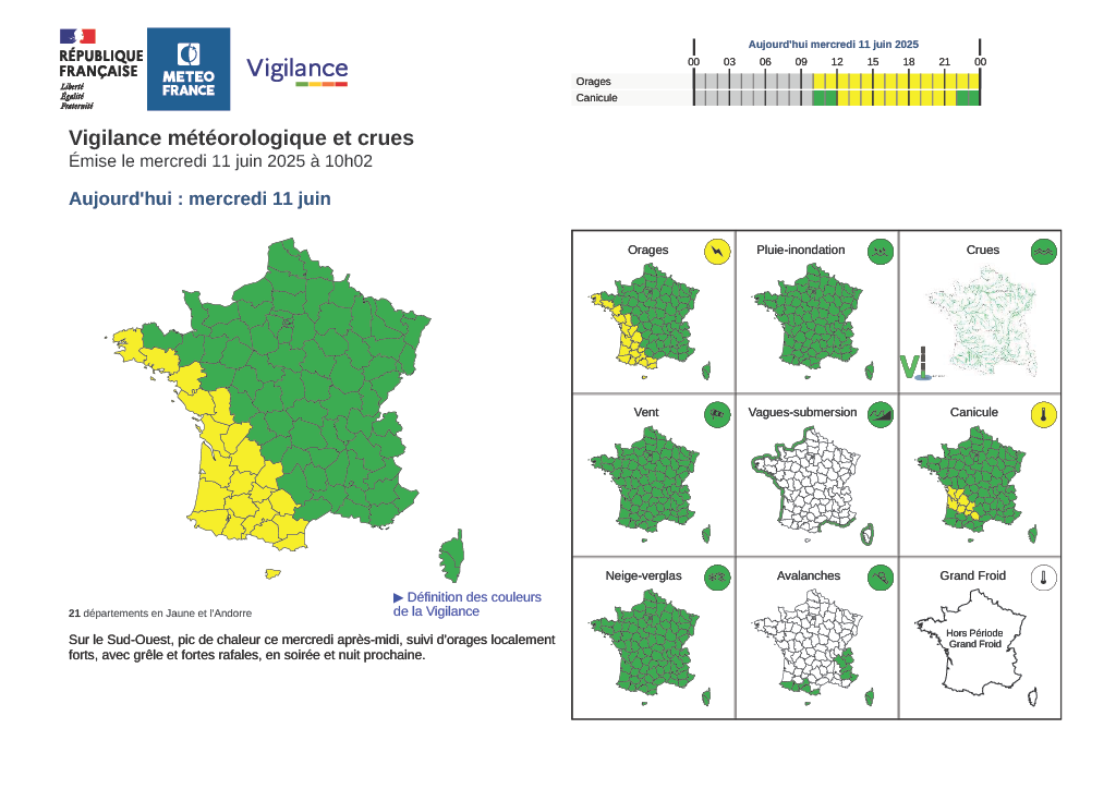 Vigilance Météo France du 11 juin 2025