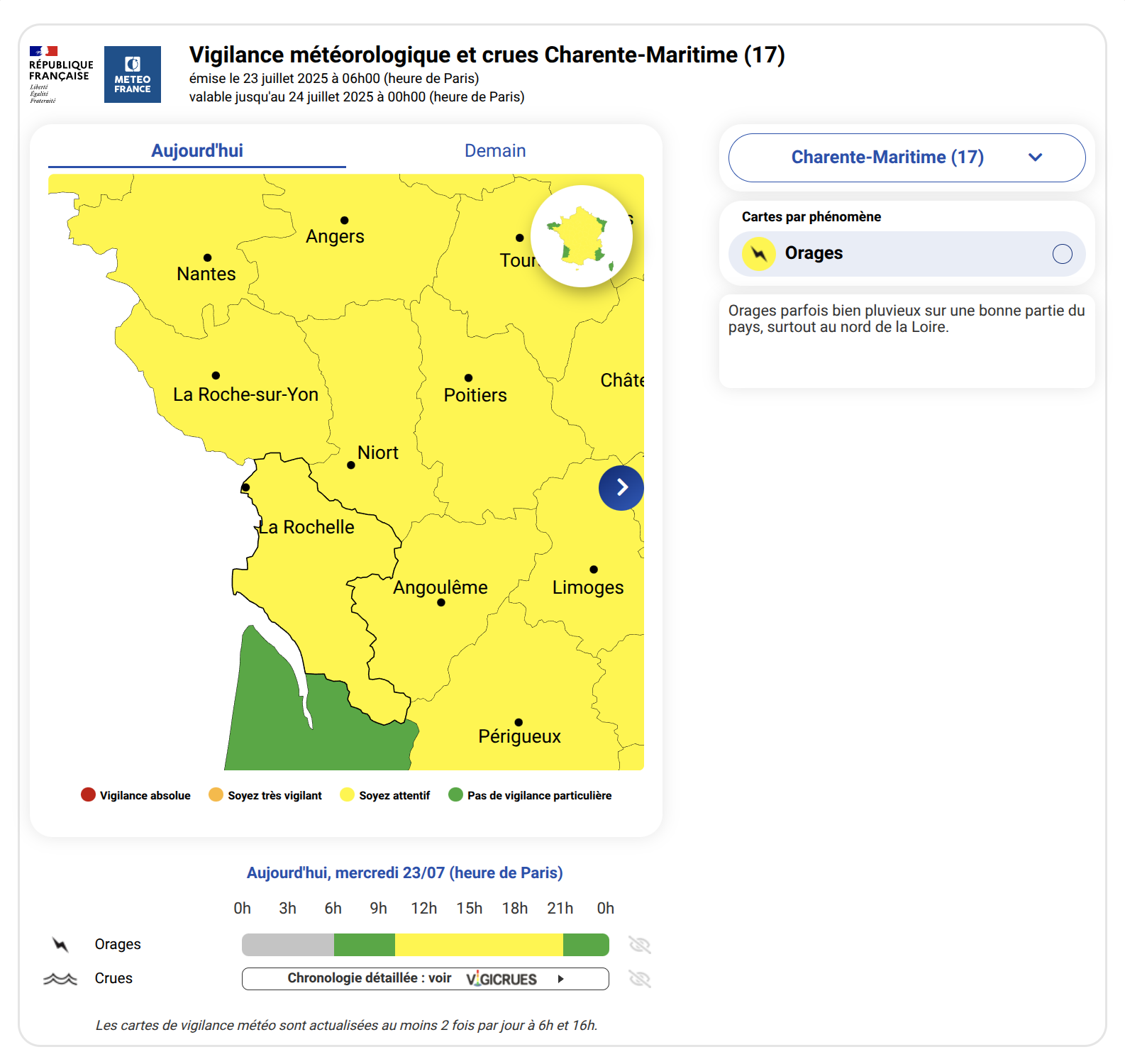 Vigilance météo | Orages | du mercredi 23 juillet 2025