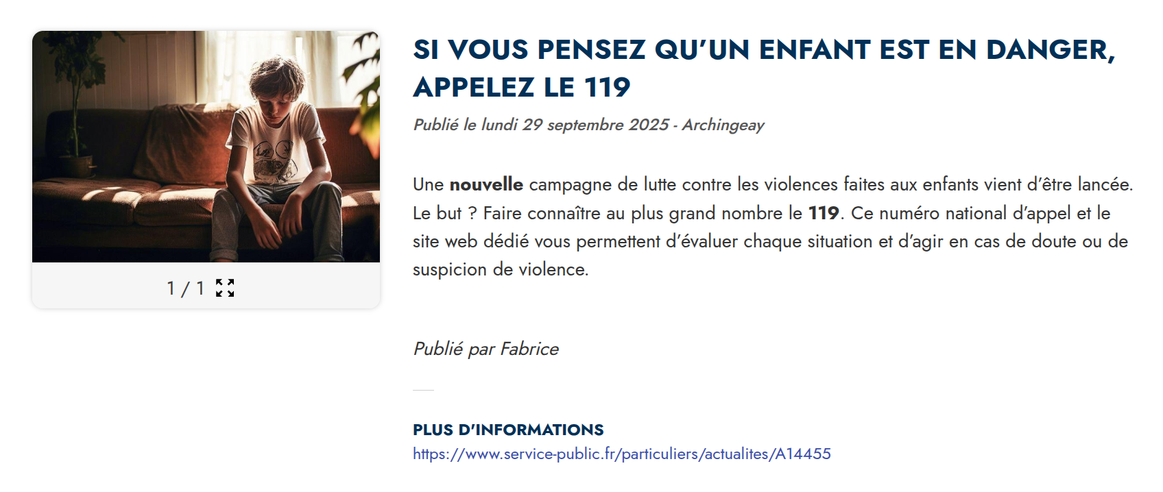 Service-Public.fr | Si vous pensez qu'un enfant est en danger appelez le 119