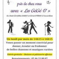 Le p'tit bal du lundi près de chez vous avec "les GéGé 17"