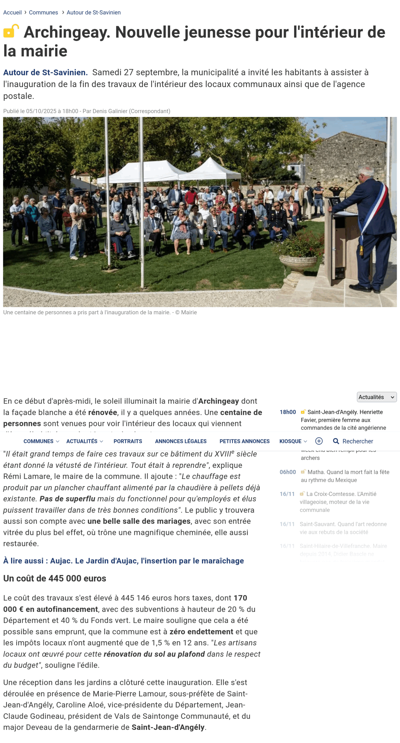 Archingeay. Nouvelle jeunesse pour l'intérieur de la mairie