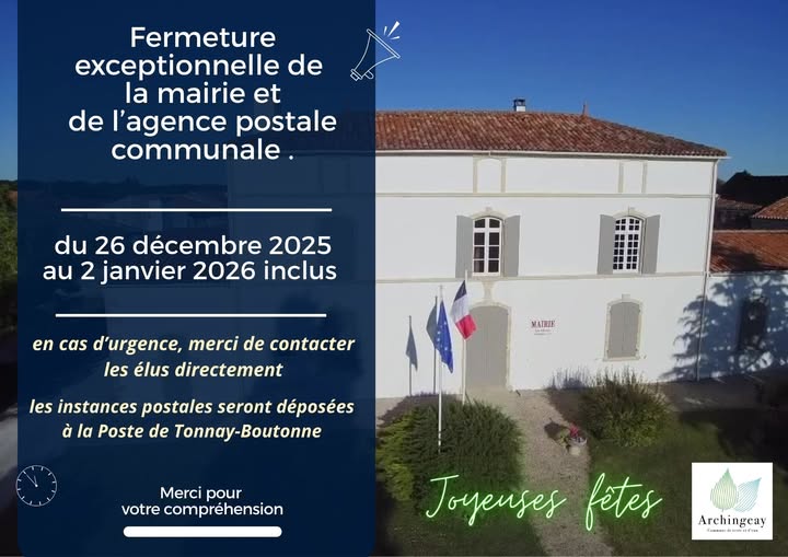Fermeture exceptionnelle de la mairie et de L'agence postale communale