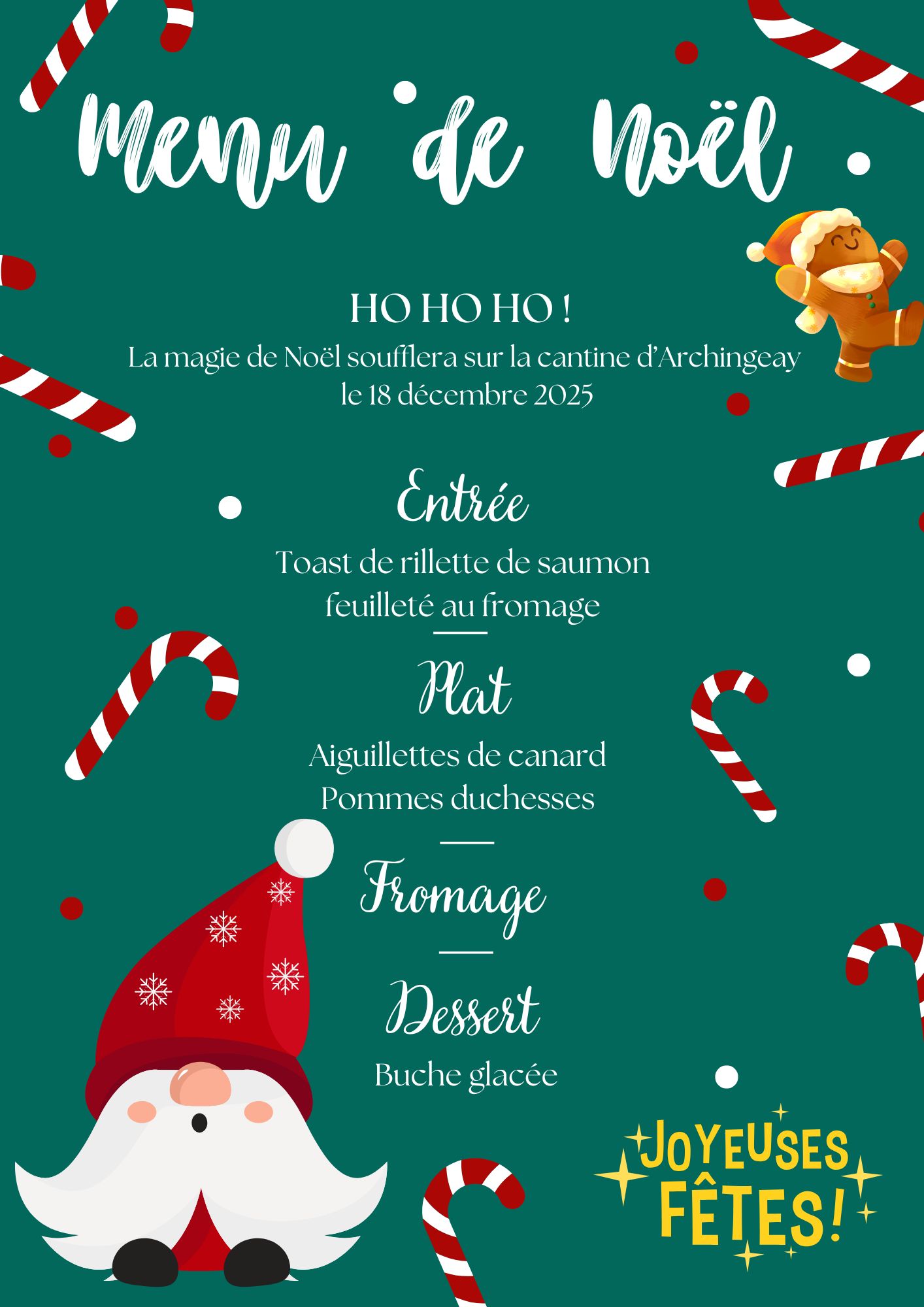 Menu cantine de Noël 2025