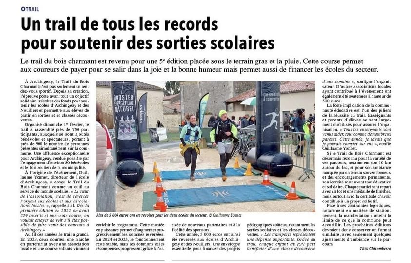 Trail du Bois Charmant = Un Trail de tous les records pour soutenir des sorties scolaires