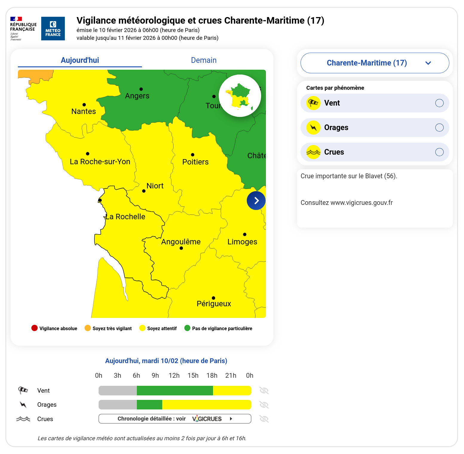 Vigilance météo du 10 février 2026