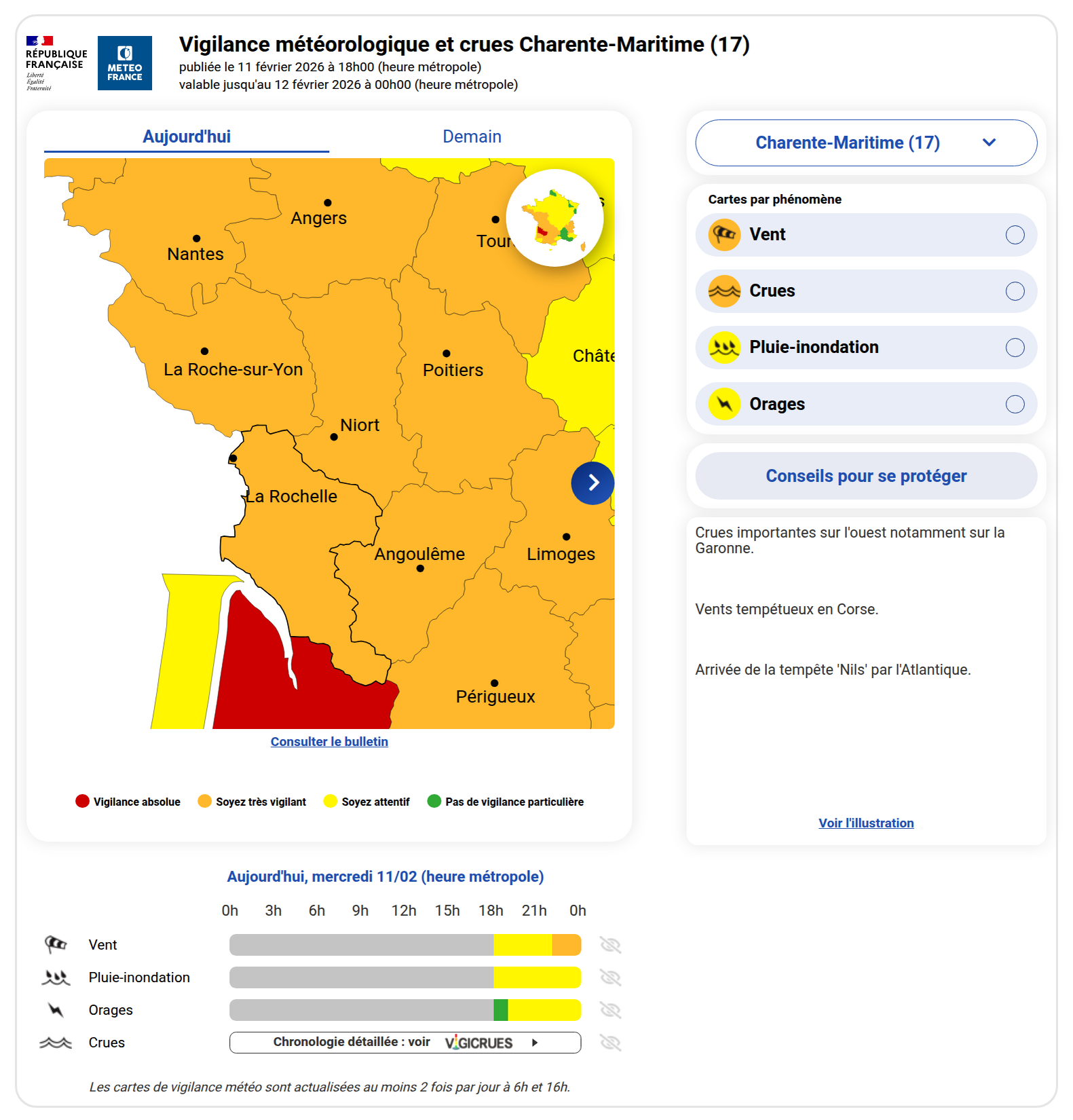 Vigilance météo du 11 février 2026