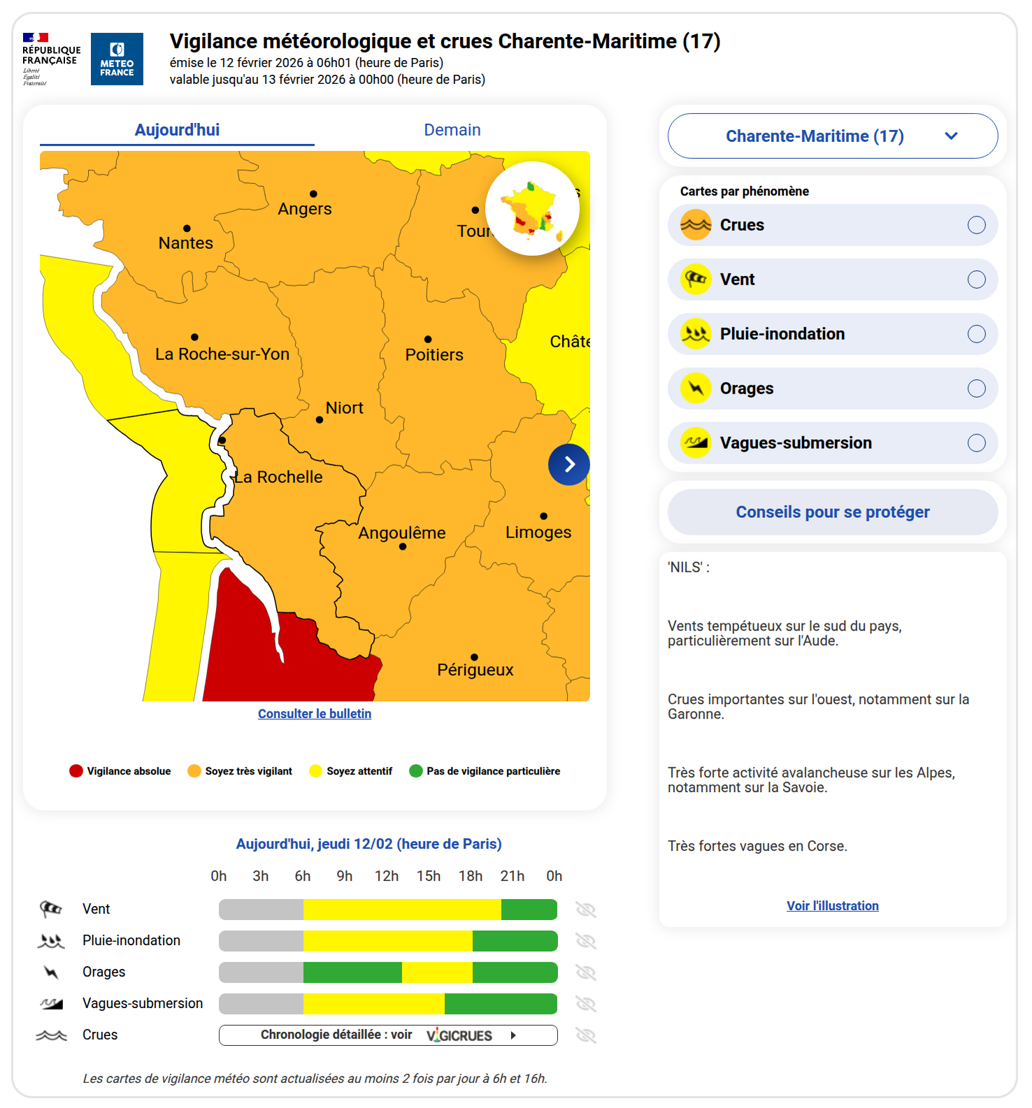 Vigilance météo du 12 février 2026