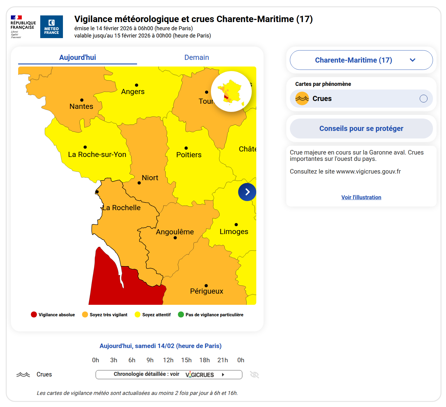 Vigilance météo du 14 février 2026