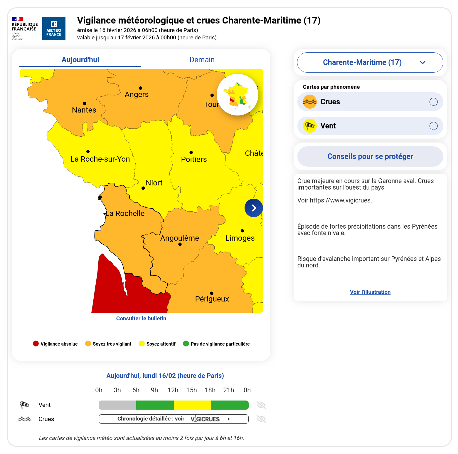 Vigilance météo du 16 février 2026