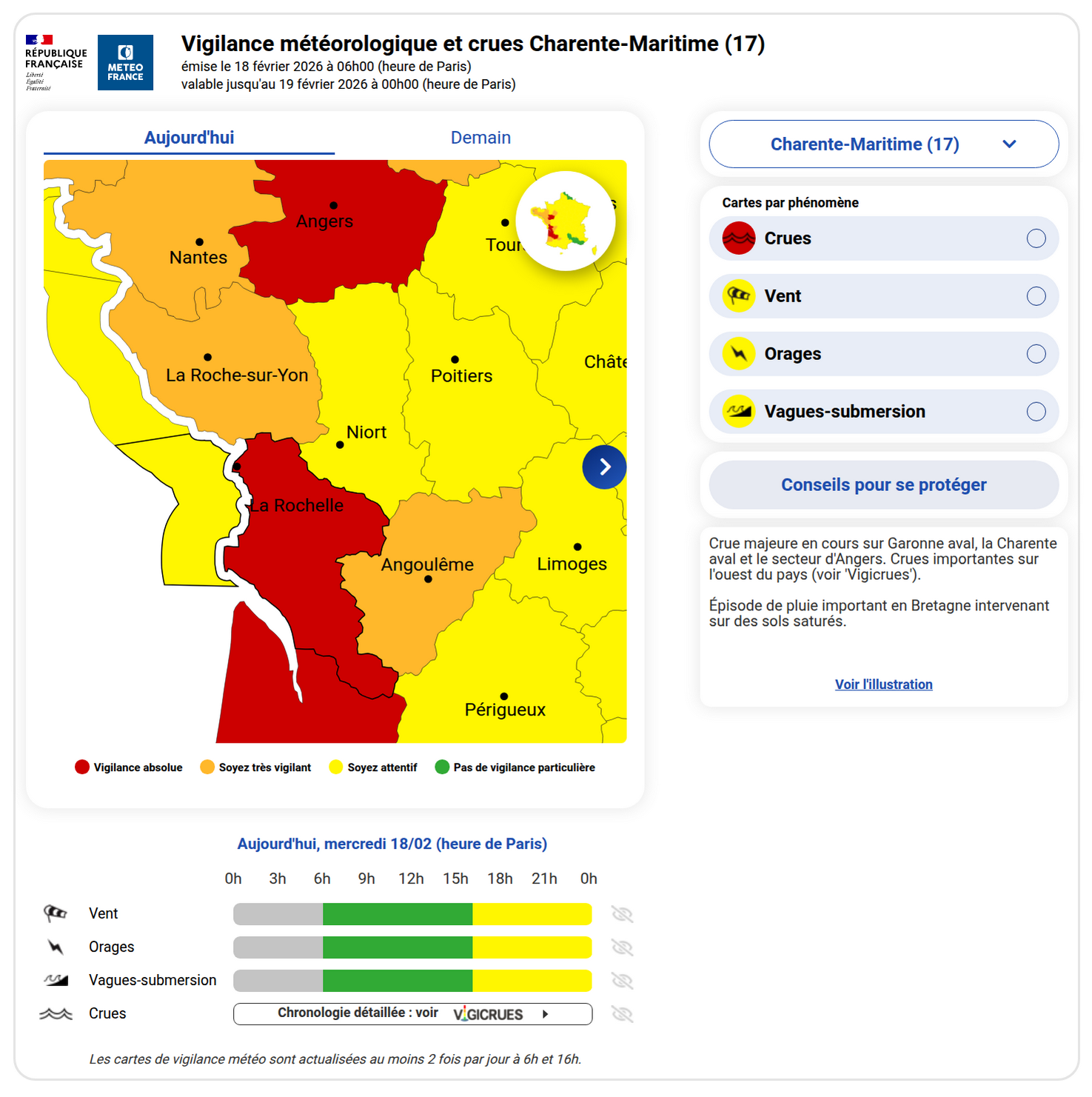 Vigilance météo du 18 février 2026