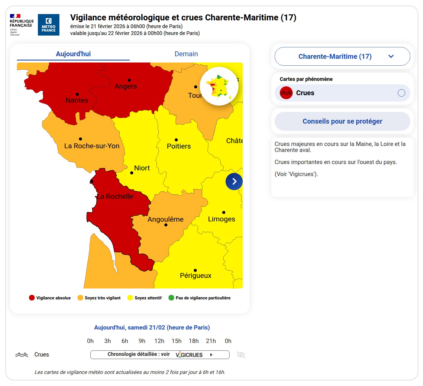 Vigilance météo du 21 février 2026