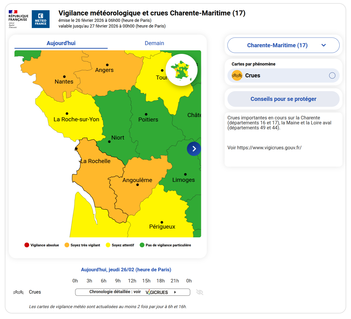 Vigilance météo du 26 février 2026