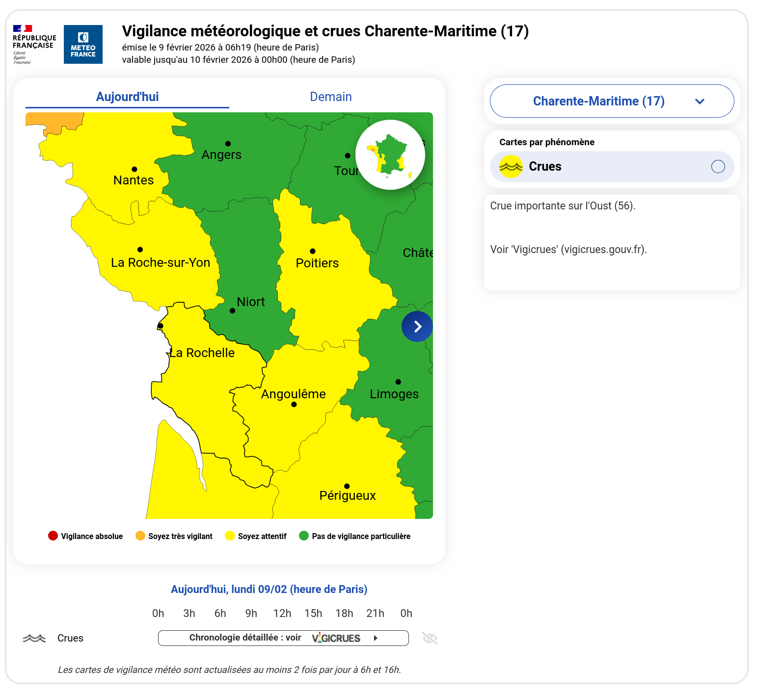 Vigilance météo du 9 février 2026