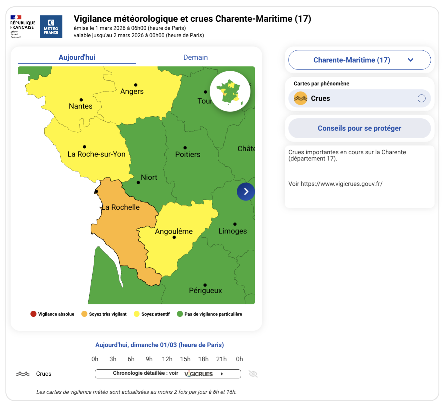 Vigilance météo du 1er mars 2026