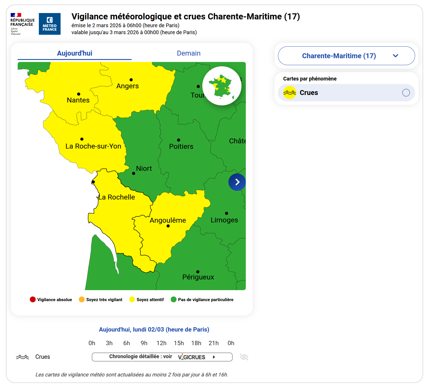 Vigilance météo du 2 mars 2026