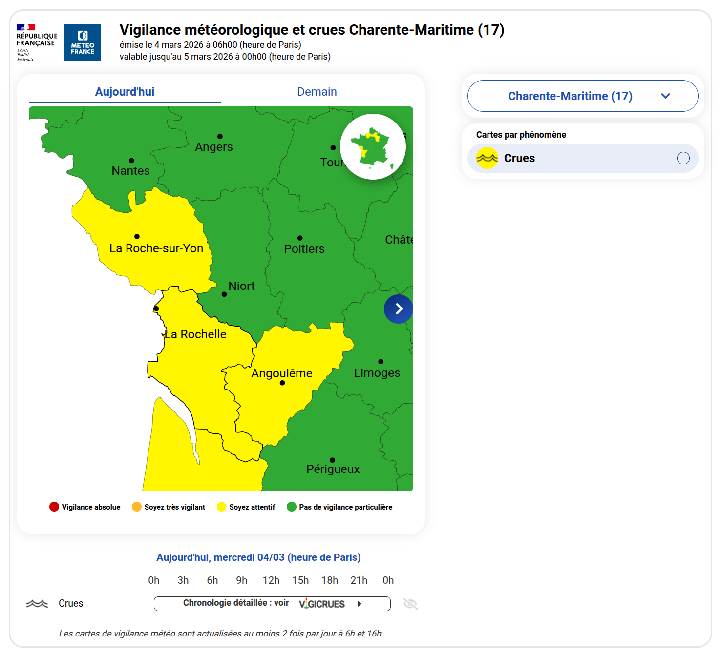 Vigilance météo du 4 mars 2026