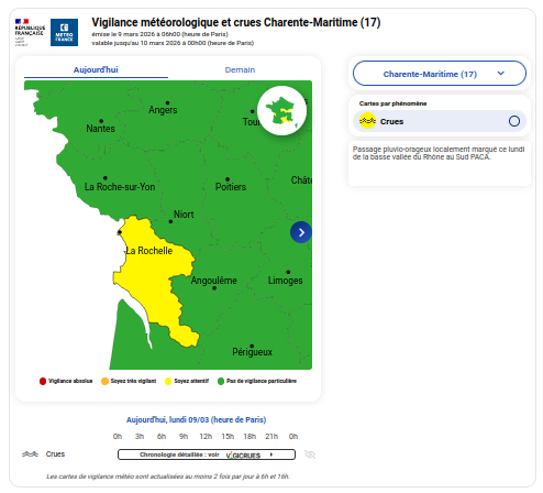 Vigilance météo du 9 mars 2026