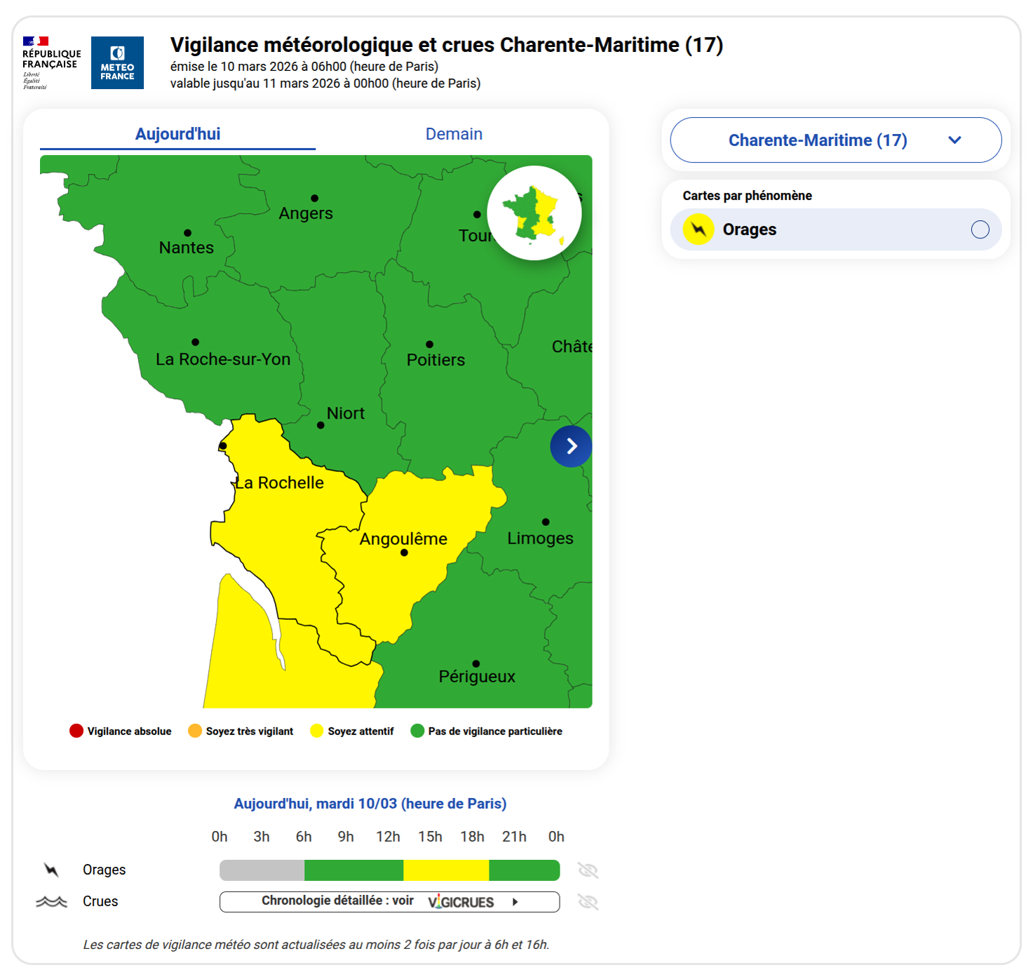 Vigilance météo du 10 mars 2026