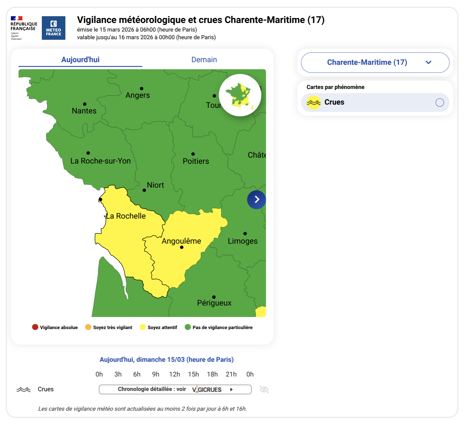Vigilance.meteofrance.fr 15 mars 2026